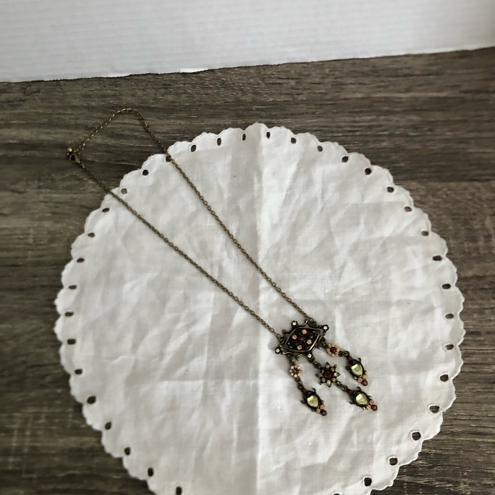 Vtg 90s Drop Necklace with Flower Design - Picture 3 of 8